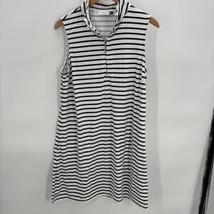 Cabana Life Navy Stripe 1/4 Zip Sleeveless Sport Dress Womans Size Large